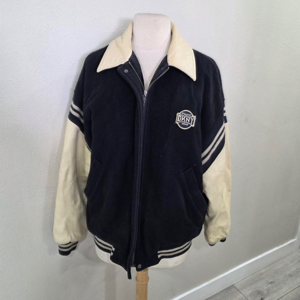 Vintage DKNY Unisex Black and Cream Jacket, size S